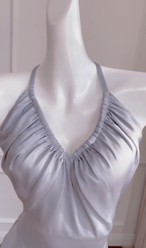 Elegant A Line Halter Gray Satin Long Prom Dress, Party Dress, Evening Dress GG2715