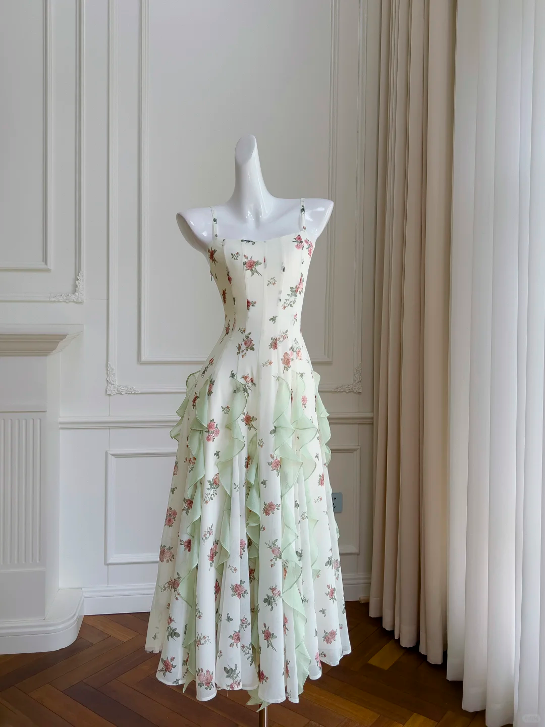 Fairy A Line Spaghetti Straps Chiffon Printing Ruffles Long Prom Dress, Party Dress, Evening Dress GG2716