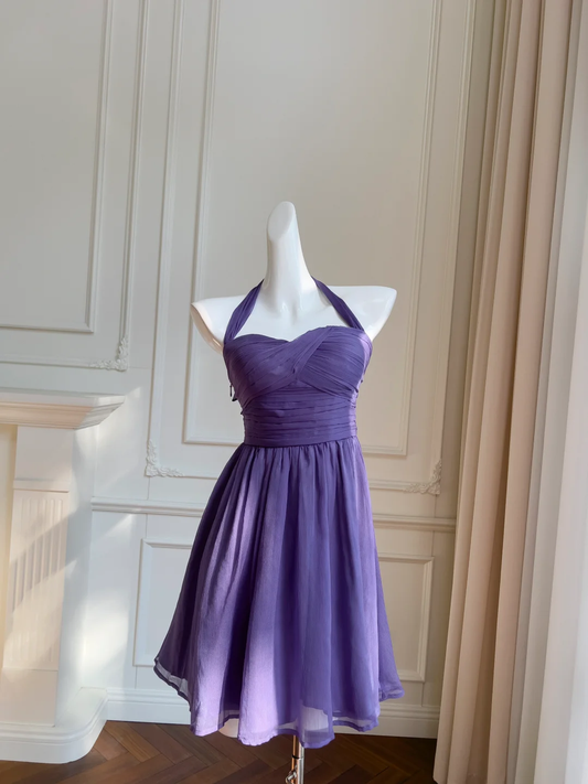 Elegant A Line Halter Purple Chiffon Short Prom Dress,Homecoming Dress,Birthday Dress GG2720