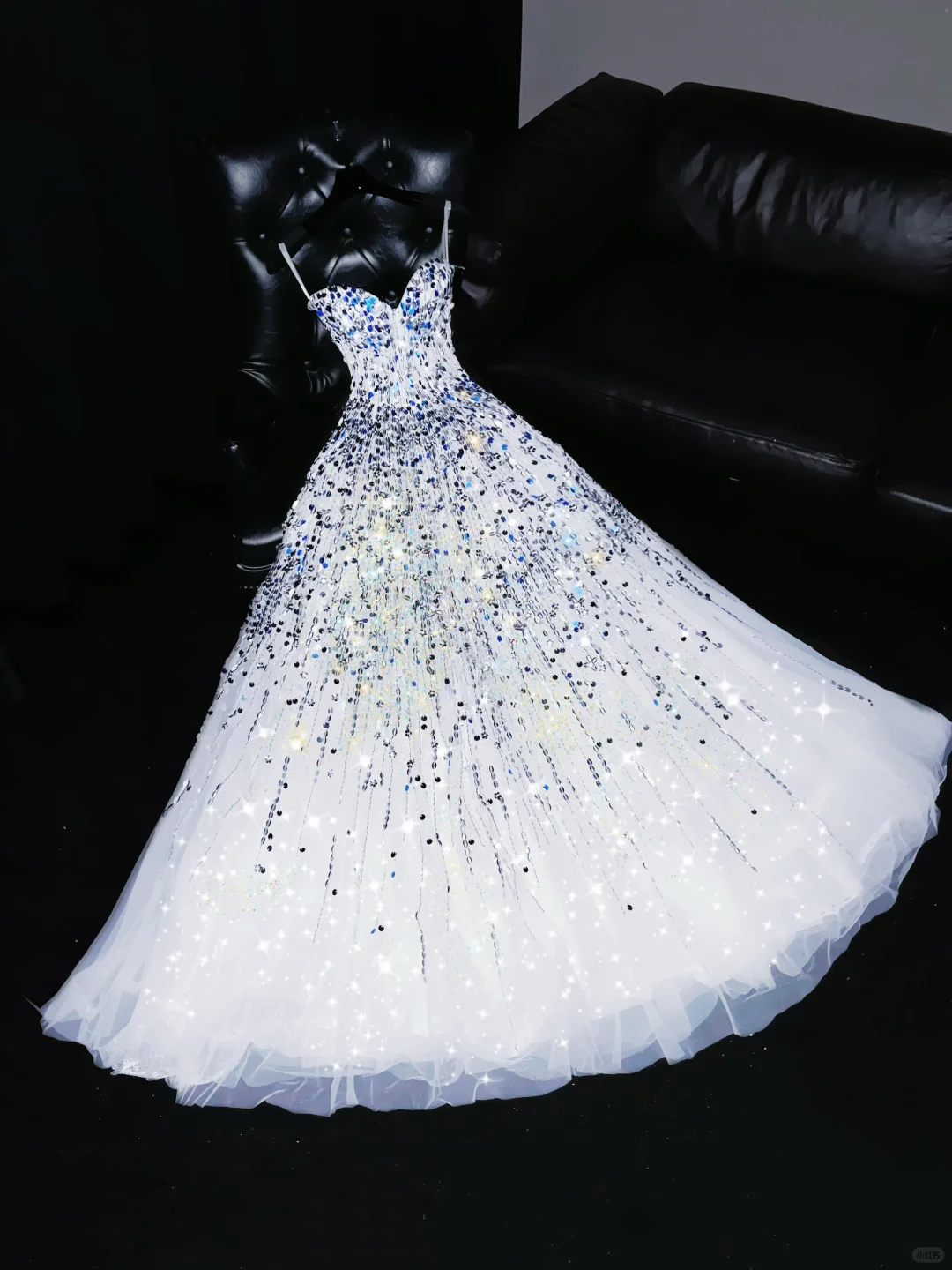 Classy A Line Spaghetti Straps White Tulle Sequin Long Prom Dress, Party Dress, Evening Dress GG2725