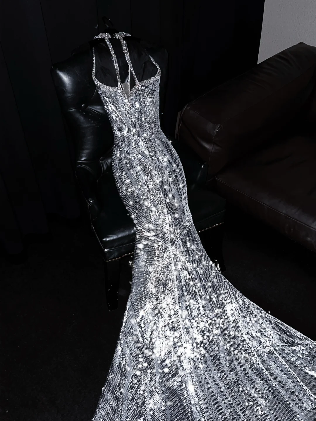 Sparkly Mermaid Halter V Neck Silver Sequin Long Prom Dress, Party Dress, Evening Dress GG2727