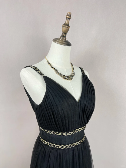 Classy A Line Spaghetti Straps Black Satin Tulle Feather Long Prom Dress, Party Dress, Evening Dress GG2729