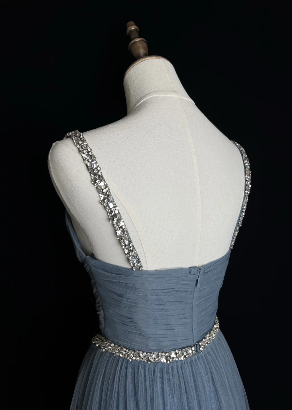 Elegant A Line Spaghetti Straps Gray Blue Tulle Long Prom Dress, Party Dress, Evening Dress GG2730