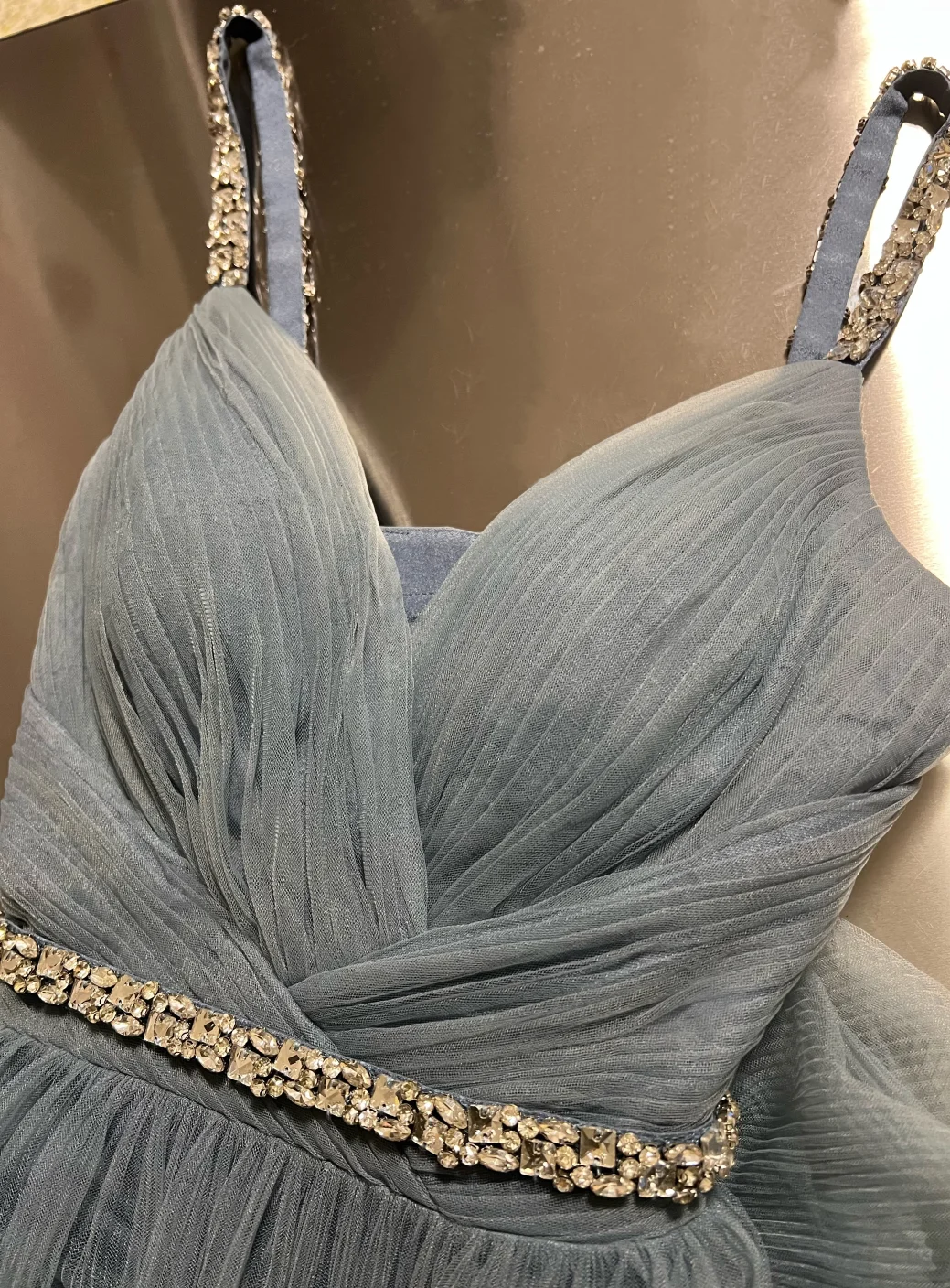 Elegant A Line Spaghetti Straps Gray Blue Tulle Long Prom Dress, Party Dress, Evening Dress GG2730