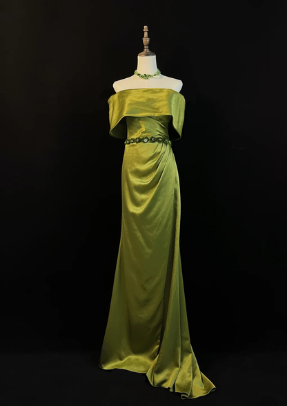 Elegant A Line Strapless Satin Pleated Applique Long Prom Dress, Party Dress, Evening Dress GG2731