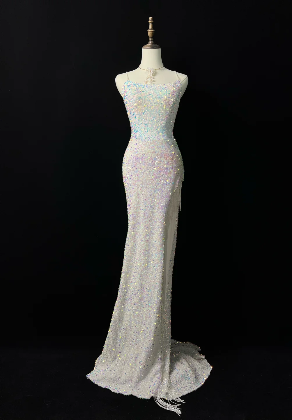 Shiny Mermaid Spaghetti Straps Sequin Slit Tassel Long Prom Dress, Party Dress, Evening Dress GG2732