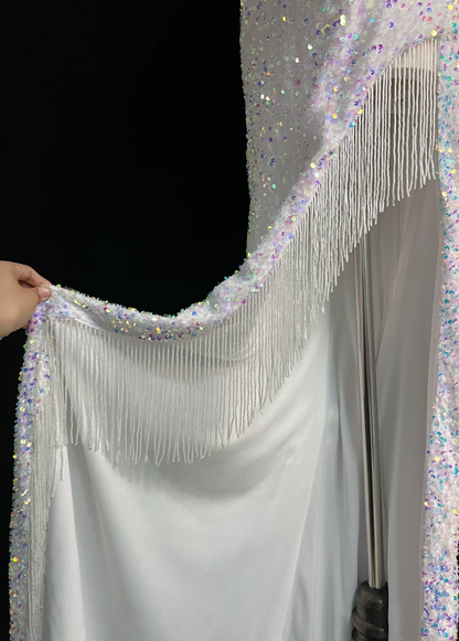 Shiny Mermaid Spaghetti Straps Sequin Slit Tassel Long Prom Dress, Party Dress, Evening Dress GG2732