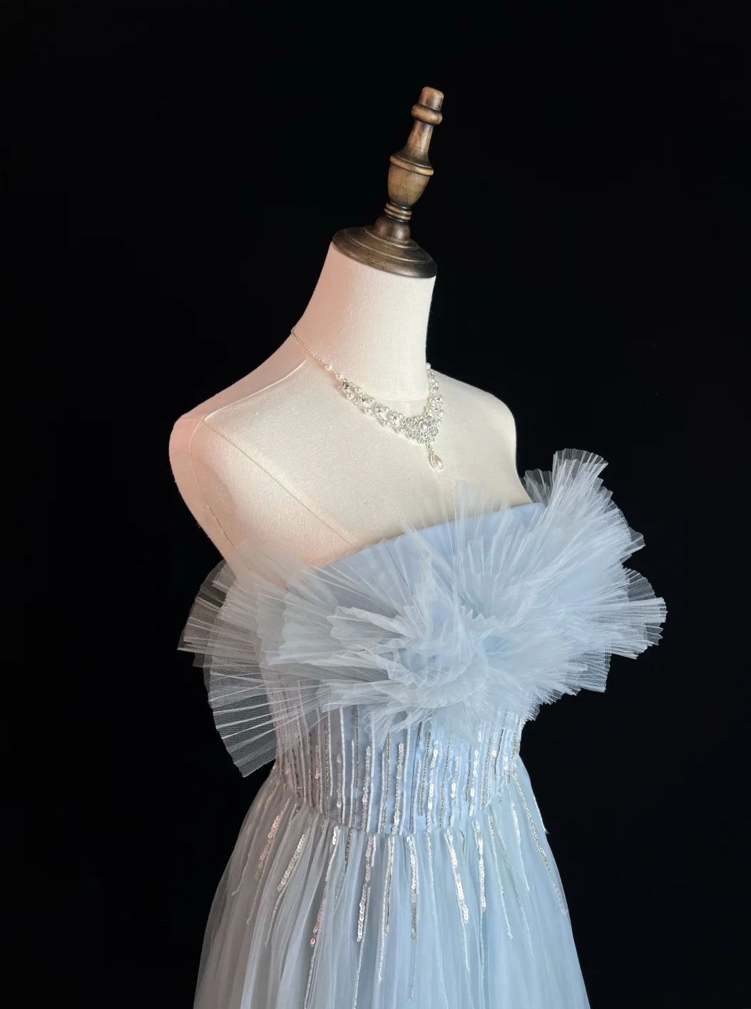 Cute A Line Strapless Satin Tulle Sequin Long Prom Dress, Party Dress, Evening Dress GG2733