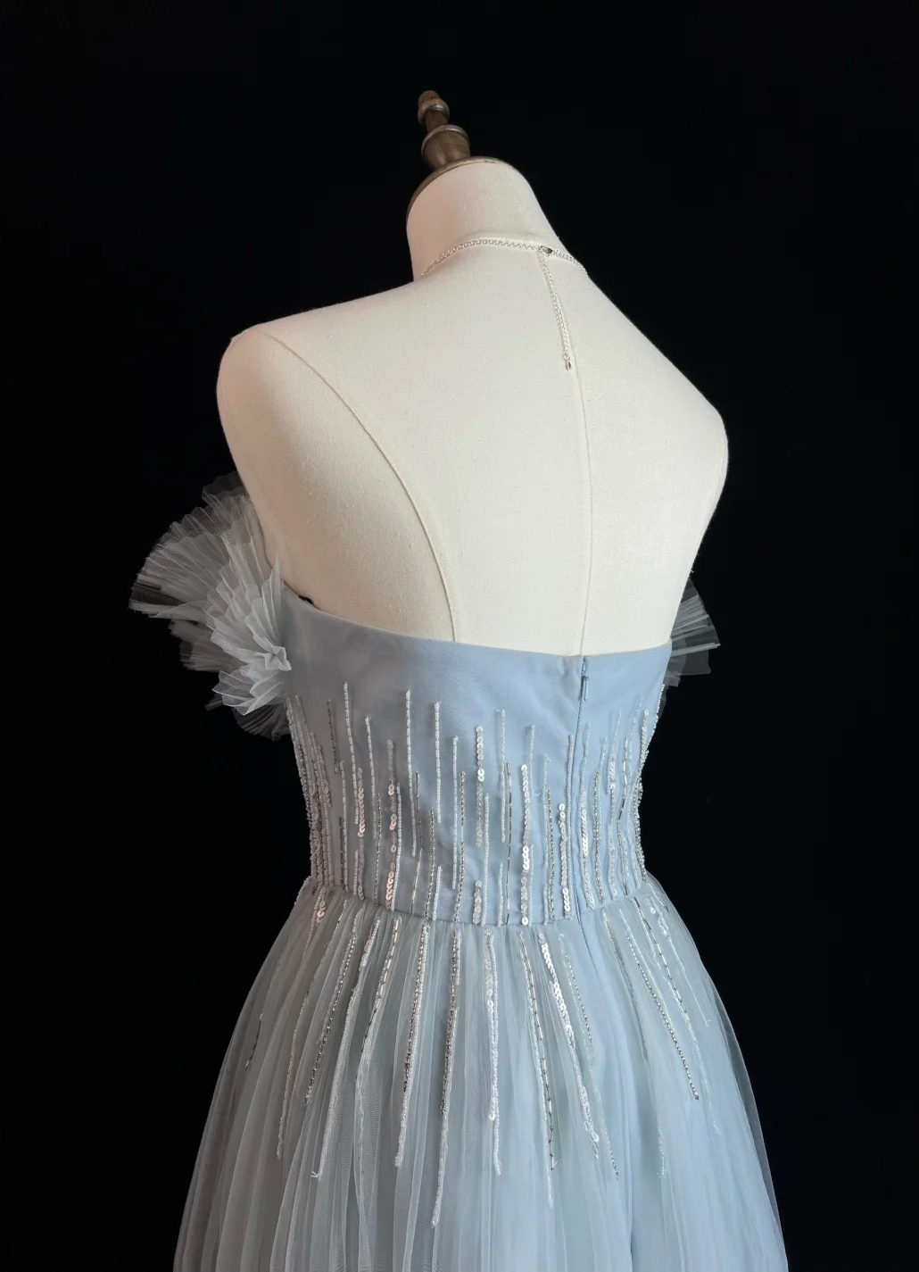 Cute A Line Strapless Satin Tulle Sequin Long Prom Dress, Party Dress, Evening Dress GG2733