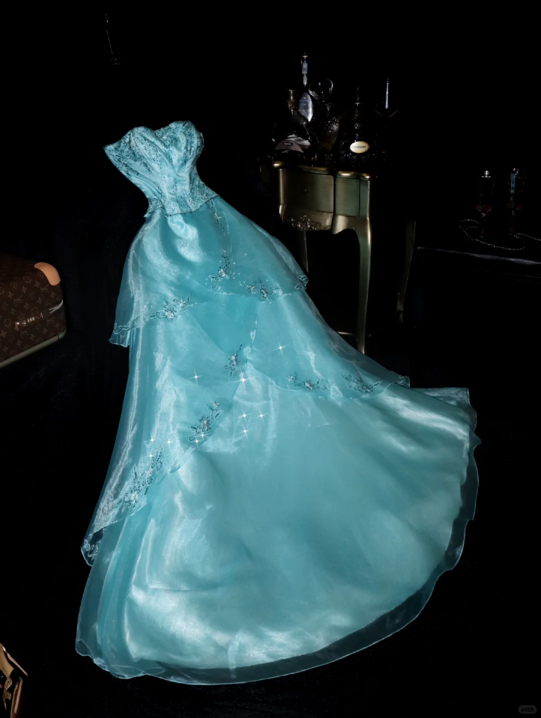 Fairy A Line Strapless Light Blue Satin Chiffon Embrodient Beaded Long Prom Dress, Party Dress, Evening Dress GG2735