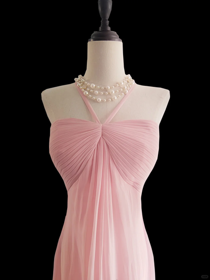 Cute Mermaid Halter Pink Chiffon Long Prom Dress, Party Dress, Evening Dress GG2738