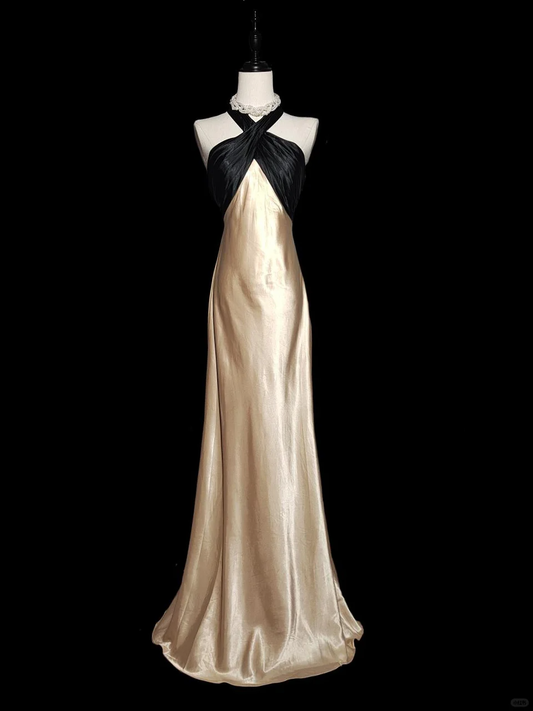 Vintage Mermaid Halter Satin Backless  Long Prom Dress, Party Dress, Evening Dress GG2740