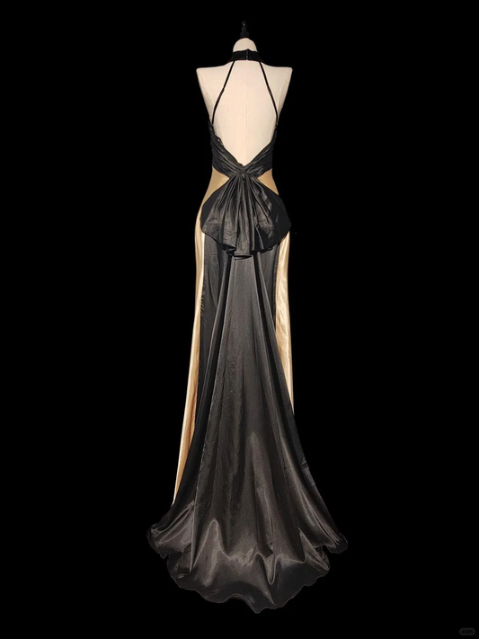 Vintage Mermaid Halter Satin Backless  Long Prom Dress, Party Dress, Evening Dress GG2740