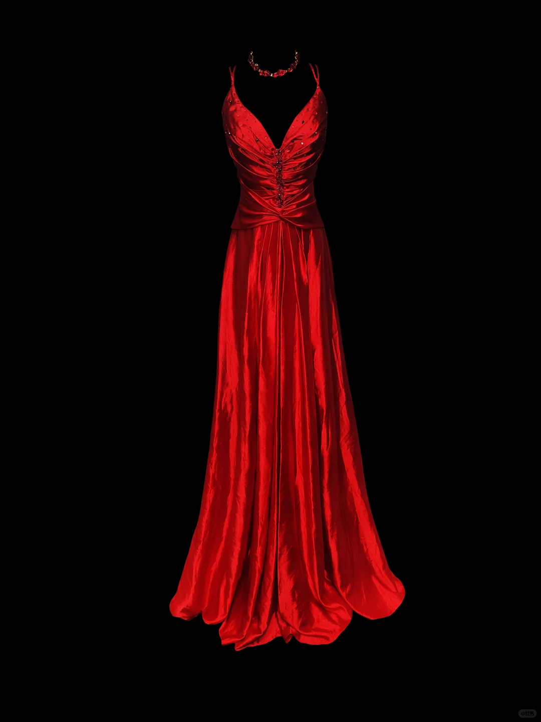 Classy A Line Spaghetti Straps Red Satin Beaded Long Prom Dress, Party Dress, Evening Dress GG2741