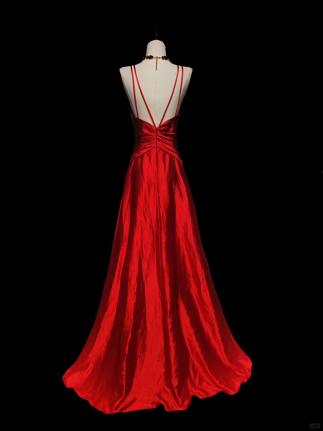 Classy A Line Spaghetti Straps Red Satin Beaded Long Prom Dress, Party Dress, Evening Dress GG2741