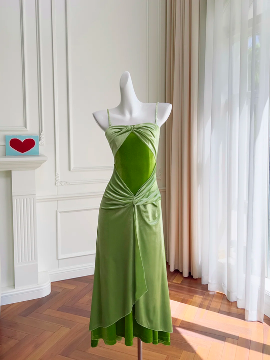 Elegant Mermaid Spaghetti Straps Green Velvet Long Prom Dress, Party Dress, Evening Dress GG2745