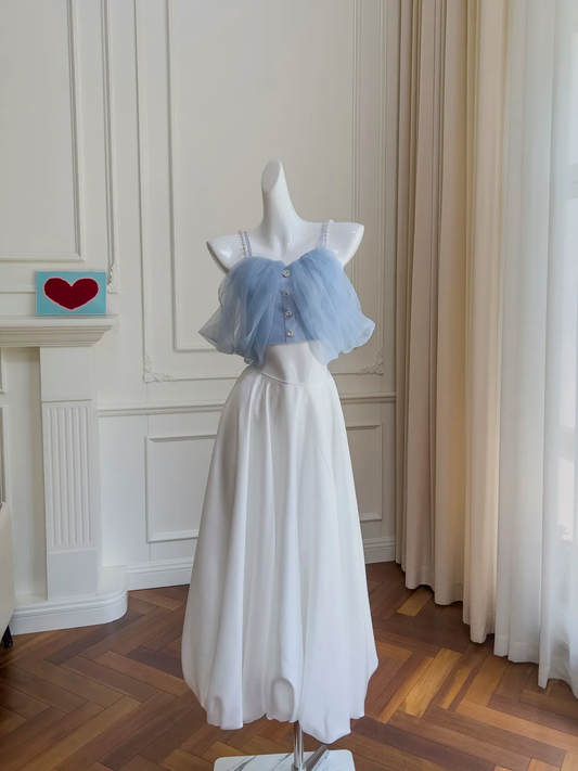 Stunning A Line Spaghetti Sraps Tulle Satin Long Prom Dress, Party Dress, Evening Dress GG2747