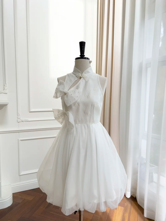 Lovely A Line White Satin Tulle Short Prom Dress,Homecoming Dress,Birthday Dress GG2748