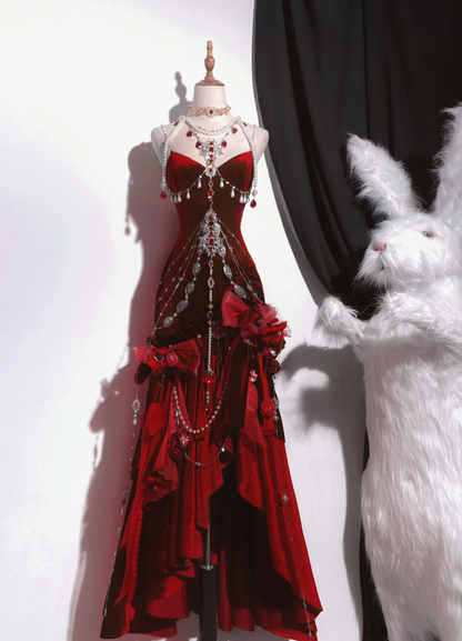 Gorgeous Mermaid Spaghetti Straps Velvet Backless Long Prom Dress, Party Dress, Evening Dress GG2755