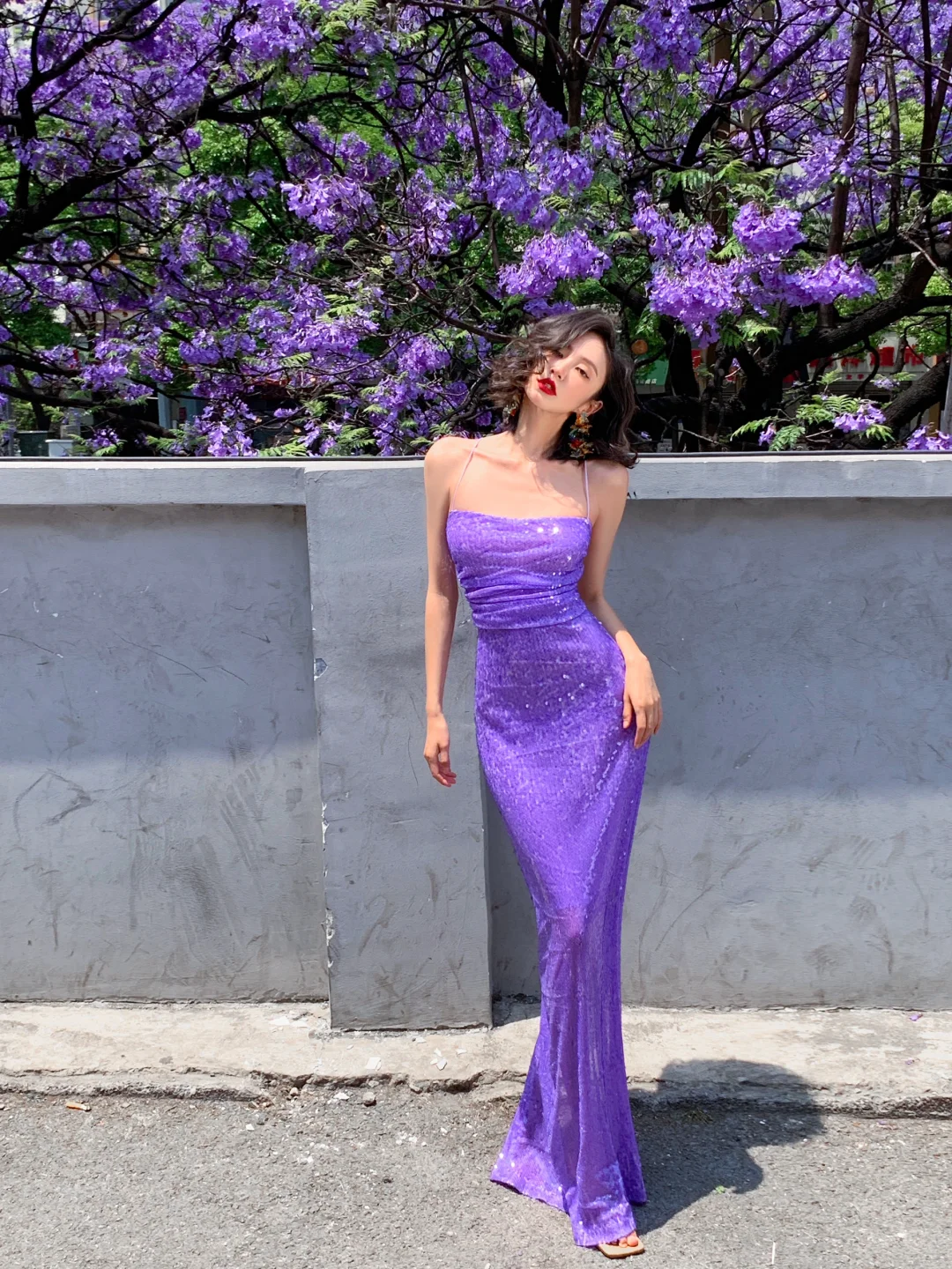 Shiny Mermaid Spaghetti Straps Purple Sequin Long Prom Dress, Party Dress, Evening Dress GG2757