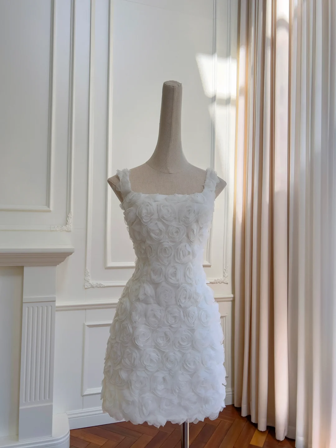 Cute A Line Square White Satin Chiffon Flowers Short Prom Dress,Homecoming Dress,Birthday Dress GG2758