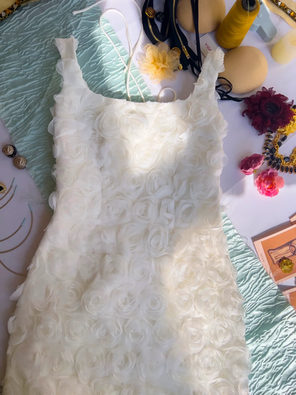 Cute A Line Square White Satin Chiffon Flowers Short Prom Dress,Homecoming Dress,Birthday Dress GG2758