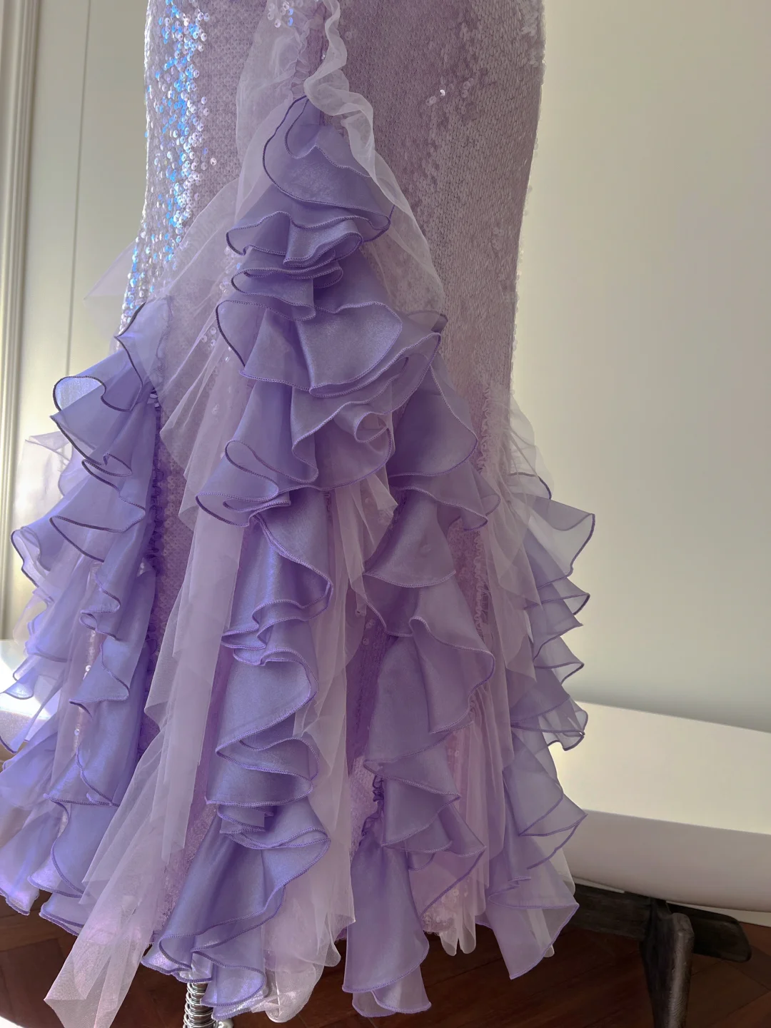 Elegant Mermaid Spaghetti Straps Lilac Sequin Chiffon Long Prom Dress, Party Dress, Evening Dress GG2771