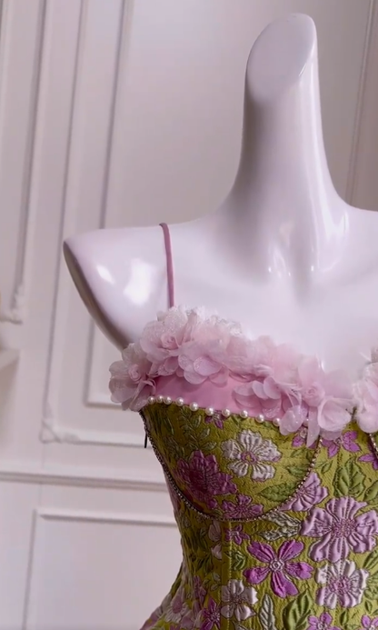 Gorgeous A Line Spaghetti Straps Satin Printing Flowers Short Prom Dress,Homecoming Dress,Birthday Dress GG2774