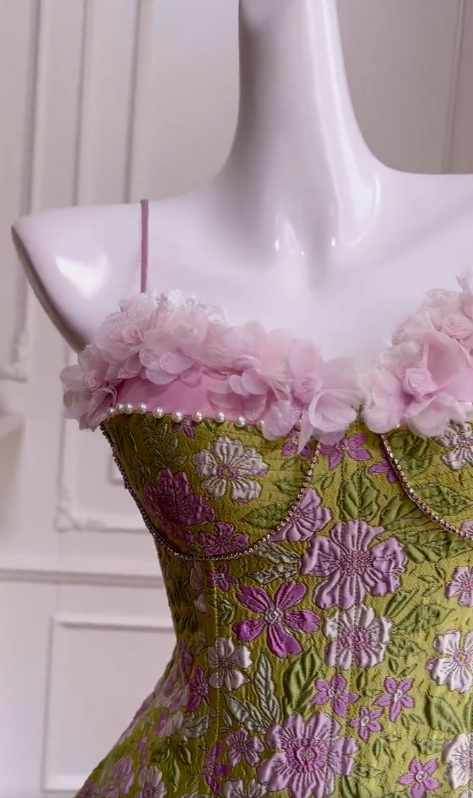 Gorgeous A Line Spaghetti Straps Satin Printing Flowers Short Prom Dress,Homecoming Dress,Birthday Dress GG2774