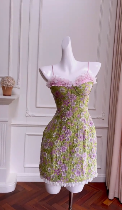 Gorgeous A Line Spaghetti Straps Satin Printing Flowers Short Prom Dress,Homecoming Dress,Birthday Dress GG2774