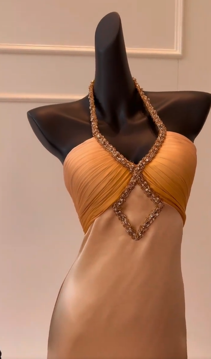 Classy Mermaid Halter Satin Beaded Long Prom Dress, Party Dress, Evening Dress GG2775