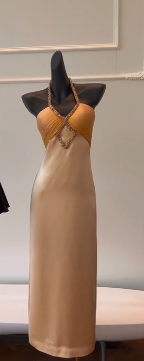 Classy Mermaid Halter Satin Beaded Long Prom Dress, Party Dress, Evening Dress GG2775