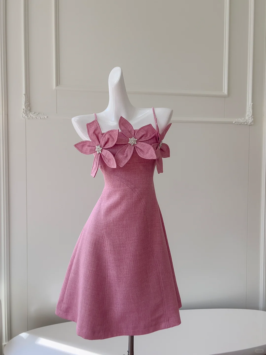 Elegant A Line Spaghetti Straps Satin Flowers Short Prom Dress,Homecoming Dress,Birthday Dress GG2778