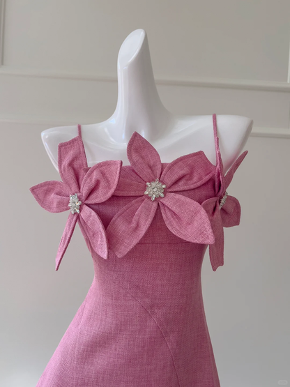 Elegant A Line Spaghetti Straps Satin Flowers Short Prom Dress,Homecoming Dress,Birthday Dress GG2778