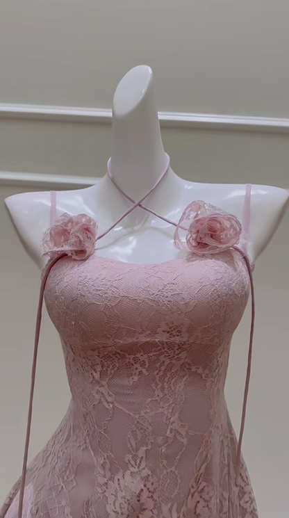 Chic A Line Spaghetti Straps Dusty Rose Lace Short Prom Dress,Homecoming Dress,Birthday Dress GG2780