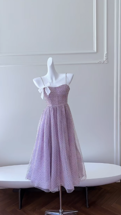 Chic A Line Spaghetti Straps Satin Tulle Polka Dots Long Prom Dress, Party Dress, Evening Dress GG2781