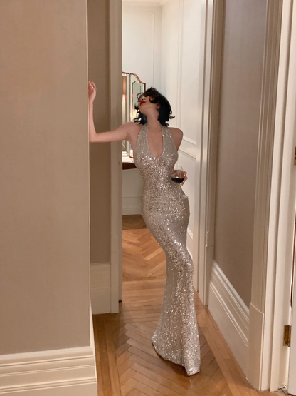 Glitter Mermaid Halter Sequin Long Prom Dress, Party Dress, Evening Dress GG2784