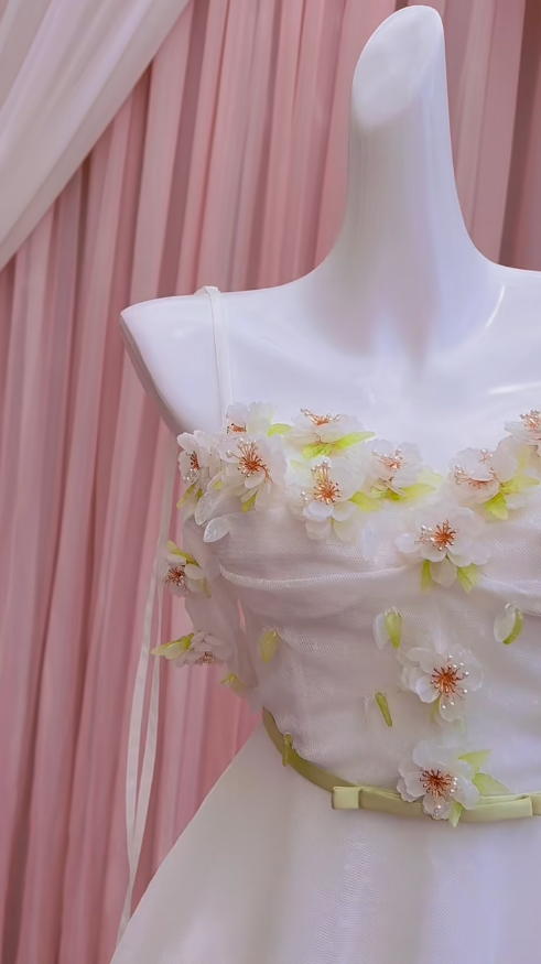 Cute A Line Sapghetti Straps White Tulle Applique Long Prom Dress, Party Dress, Evening Dress GG2786