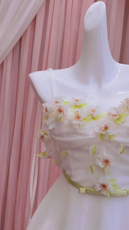 Cute A Line Sapghetti Straps White Tulle Applique Long Prom Dress, Party Dress, Evening Dress GG2786