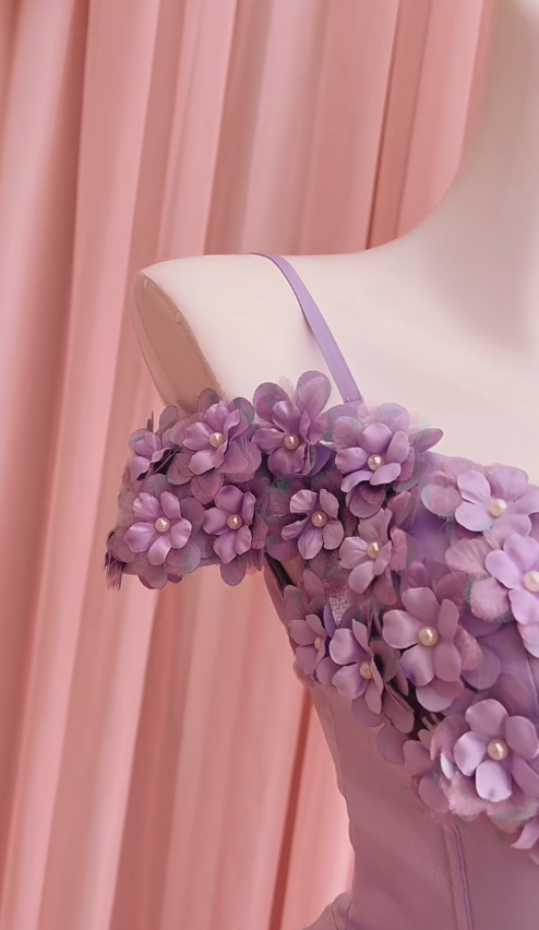 Classy A Line Sapghetti Straps Lilac Satin Applique Long Prom Dress, Party Dress, Evening Dress GG2787