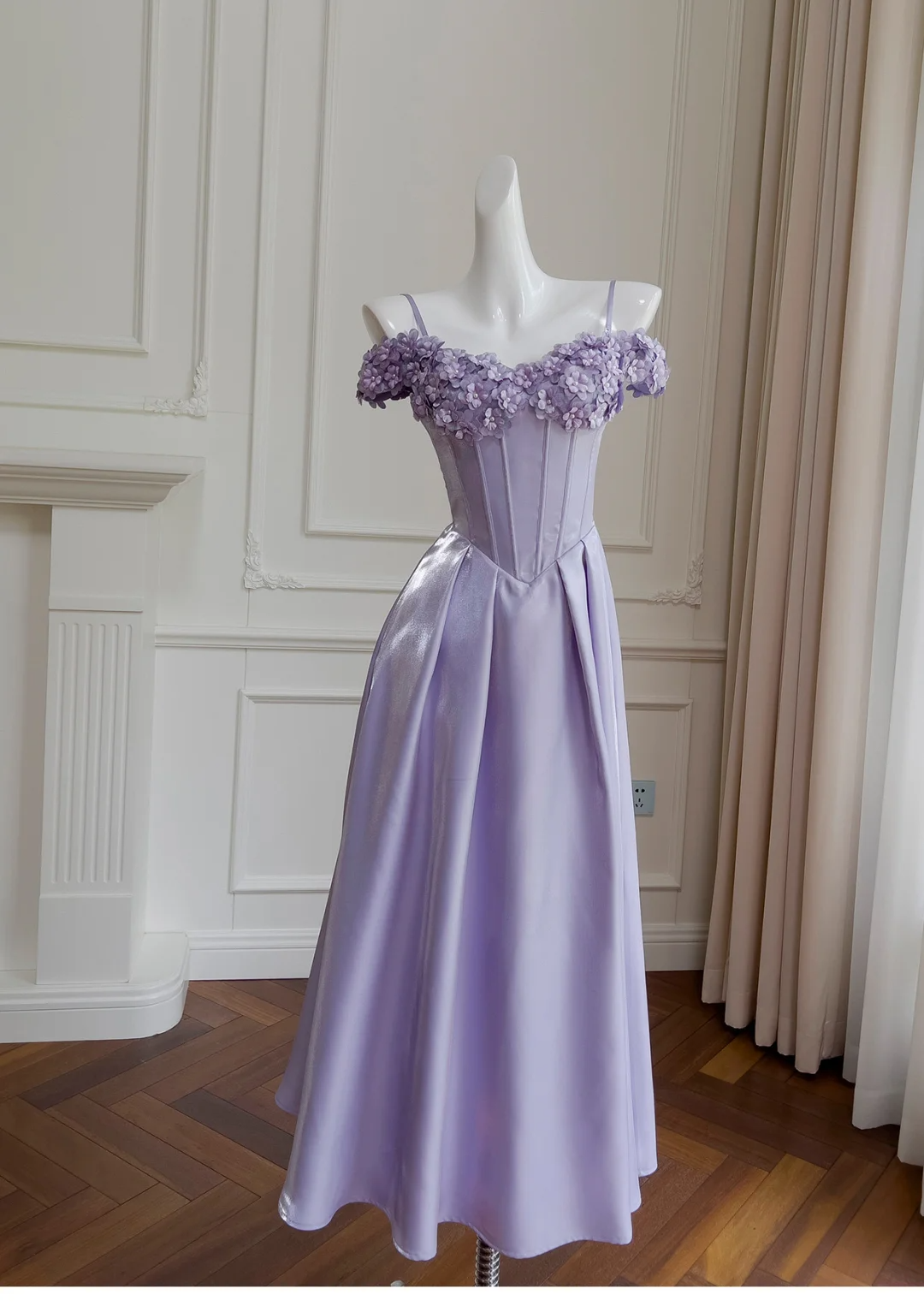Classy A Line Sapghetti Straps Lilac Satin Applique Long Prom Dress, Party Dress, Evening Dress GG2787