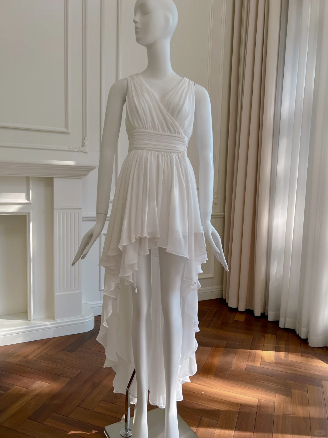 Simple A Line V Neck White Chiffon High-Low Long Prom Dress, Party Dress, Evening Dress GG2788