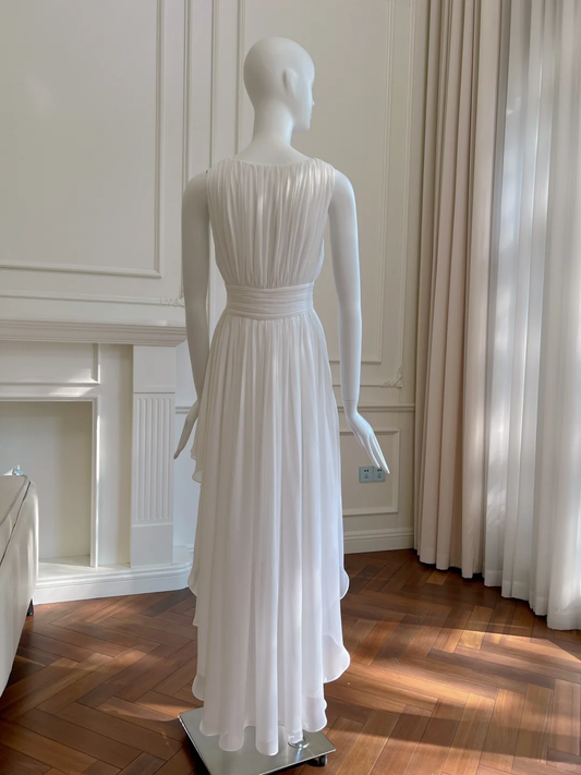 Simple A Line V Neck White Chiffon High-Low Long Prom Dress, Party Dress, Evening Dress GG2788