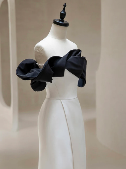 Simple A Line Off The Shoulder Light Lvory Satin Split Long Prom Dress, Evening Dress GG278