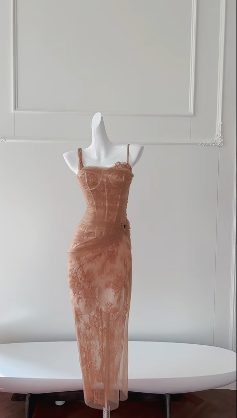 Sexy Mermaid Spaghetti Straps Tulle Lace Long Prom Dress, Party Dress, Evening Dress GG2790