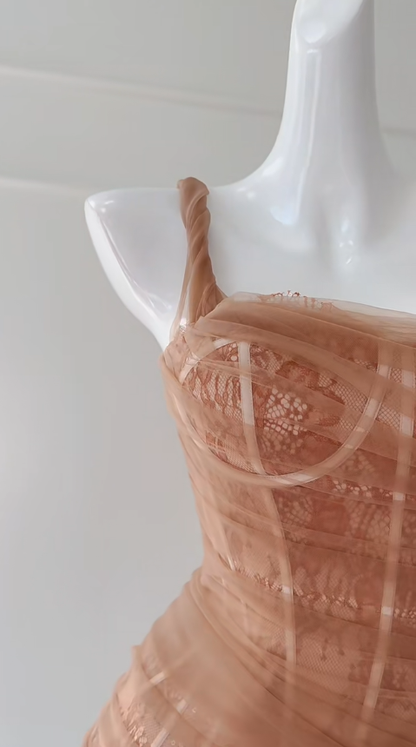 Sexy Mermaid Spaghetti Straps Tulle Lace Long Prom Dress, Party Dress, Evening Dress GG2790