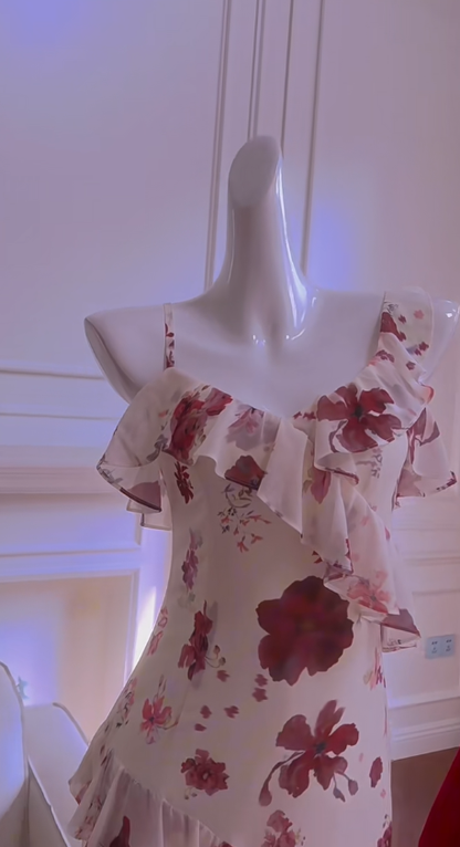 Elegant Mermaid Spaghetti Straps Chiffon Printing Long Prom Dress, Party Dress, Evening Dress GG2791