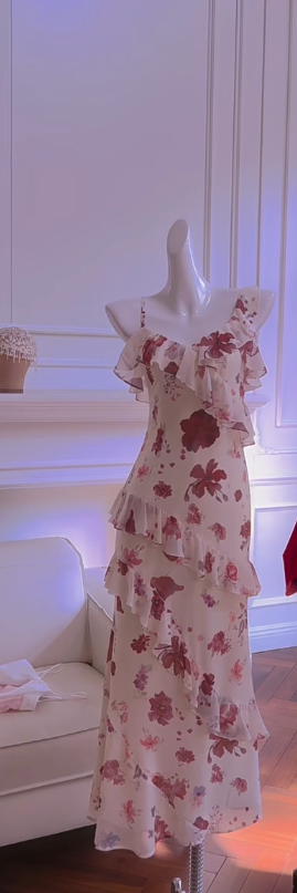 Elegant Mermaid Spaghetti Straps Chiffon Printing Long Prom Dress, Party Dress, Evening Dress GG2791