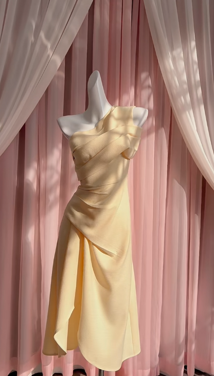 Classy A Line One Shoulder Satin Pleated Long Prom Dress, Party Dress, Evening Dress GG2795