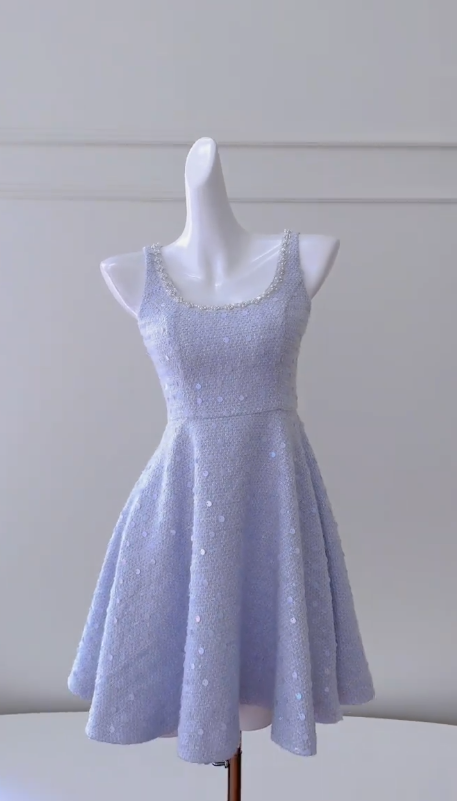 Pretty A Line Square Lavender Satin Sequin Short Prom Dress,Homecoming Dress,Birthday Dress GG2797